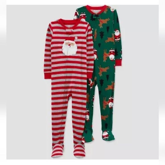 New boy's fleece Christmas footed pajama bundle - Picture 2 of 3